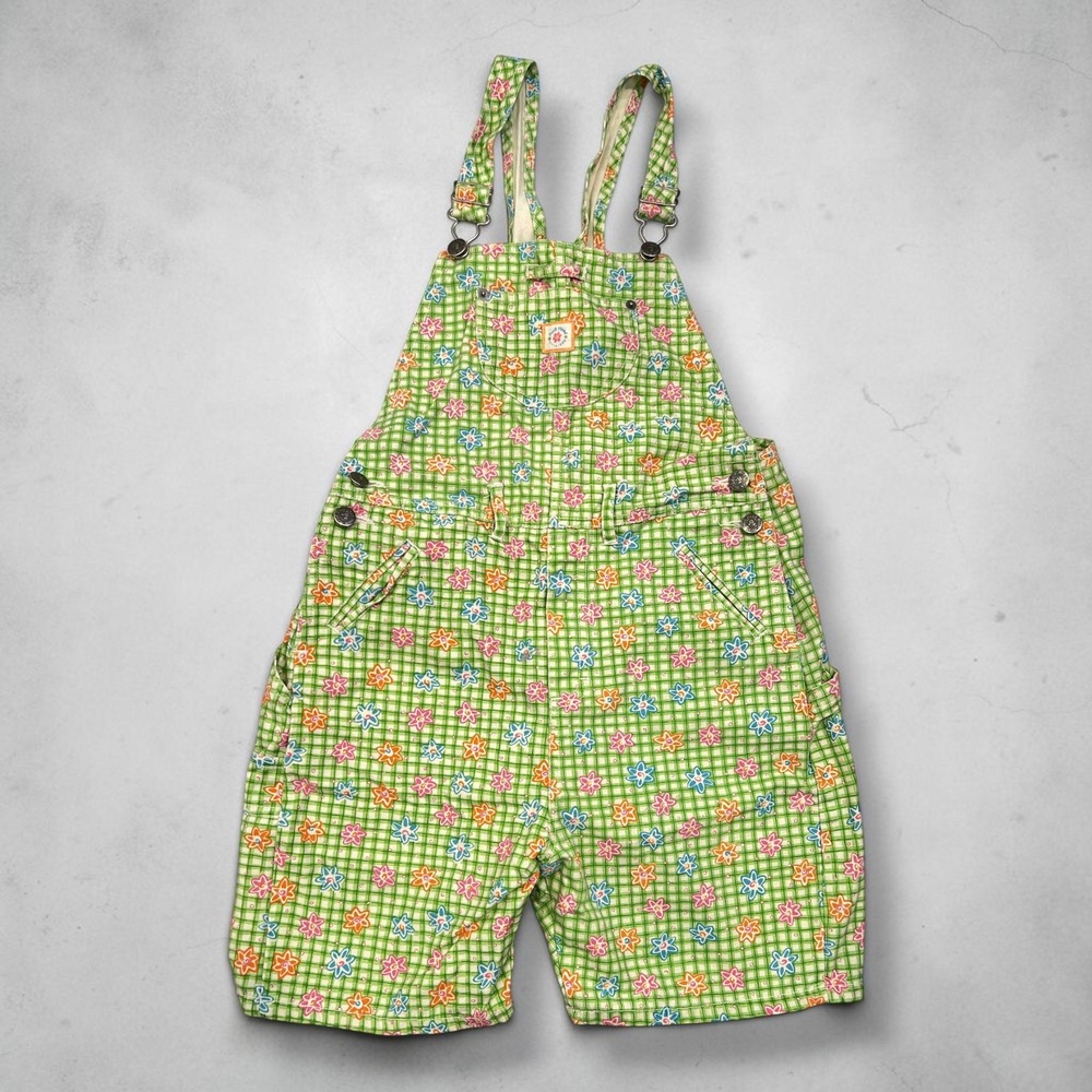 Vintage 90s Duck Head Floral Shortalls Kids L Overalls Kidcore Cottagecore Retro